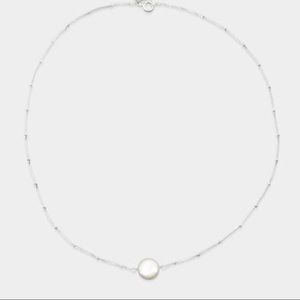 Hammered Pearl Necklace on Sterling Silver Chain